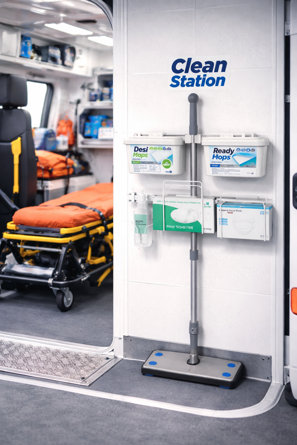 CleanStation Einsatz im Rettungsdienst-Fahrzeug