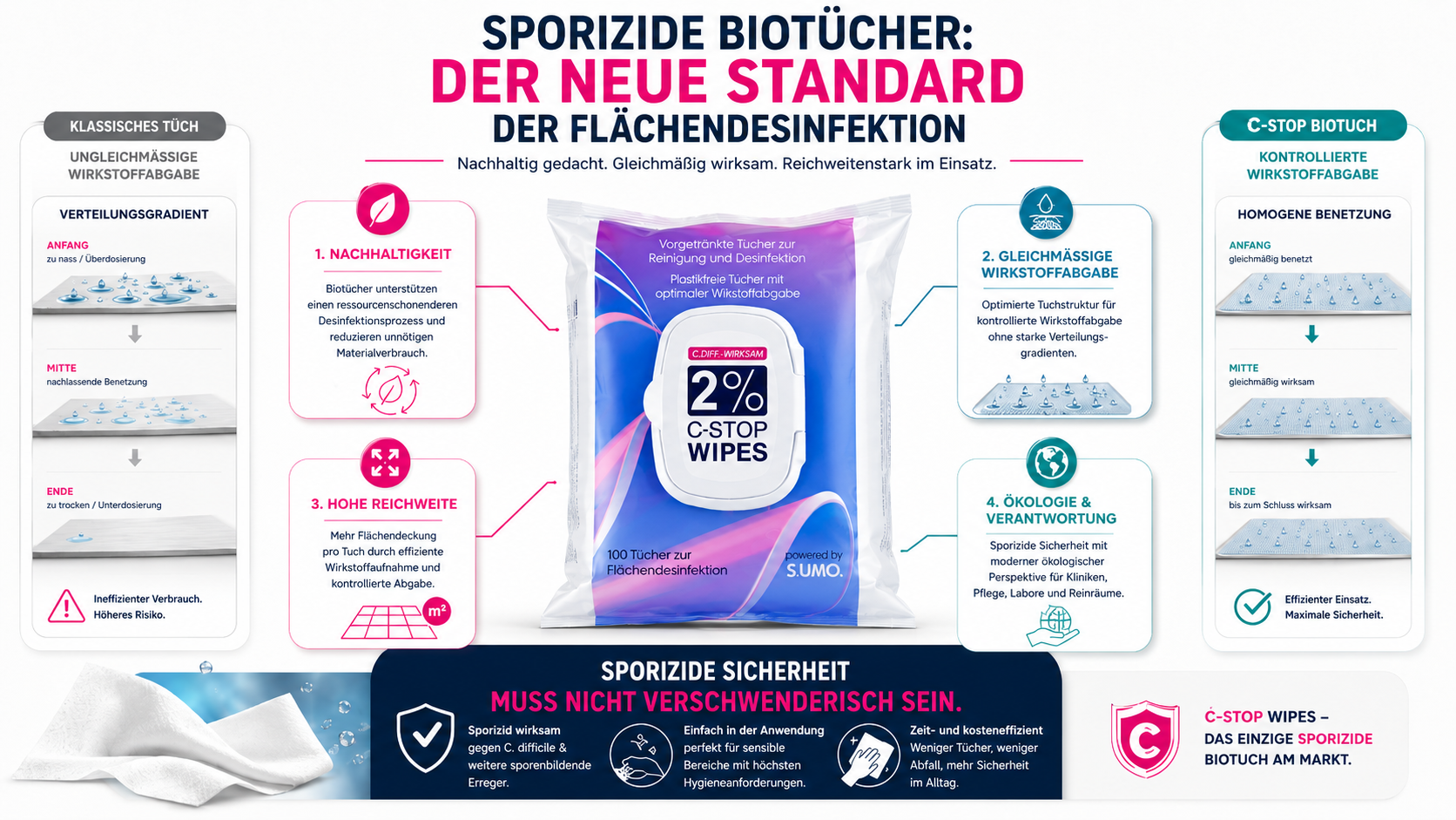 Sporizide Biotücher – der neue Standard der Flächendesinfektion mit C-STOP WIPES