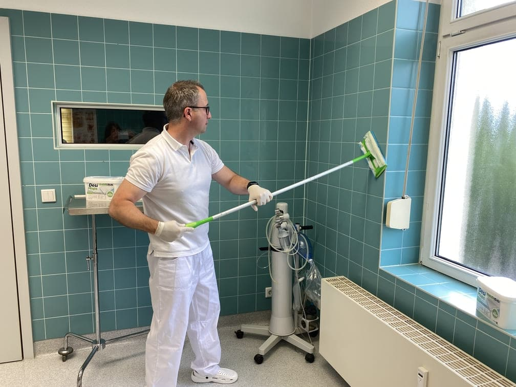 DesiMops wall cleaning with scrub mop