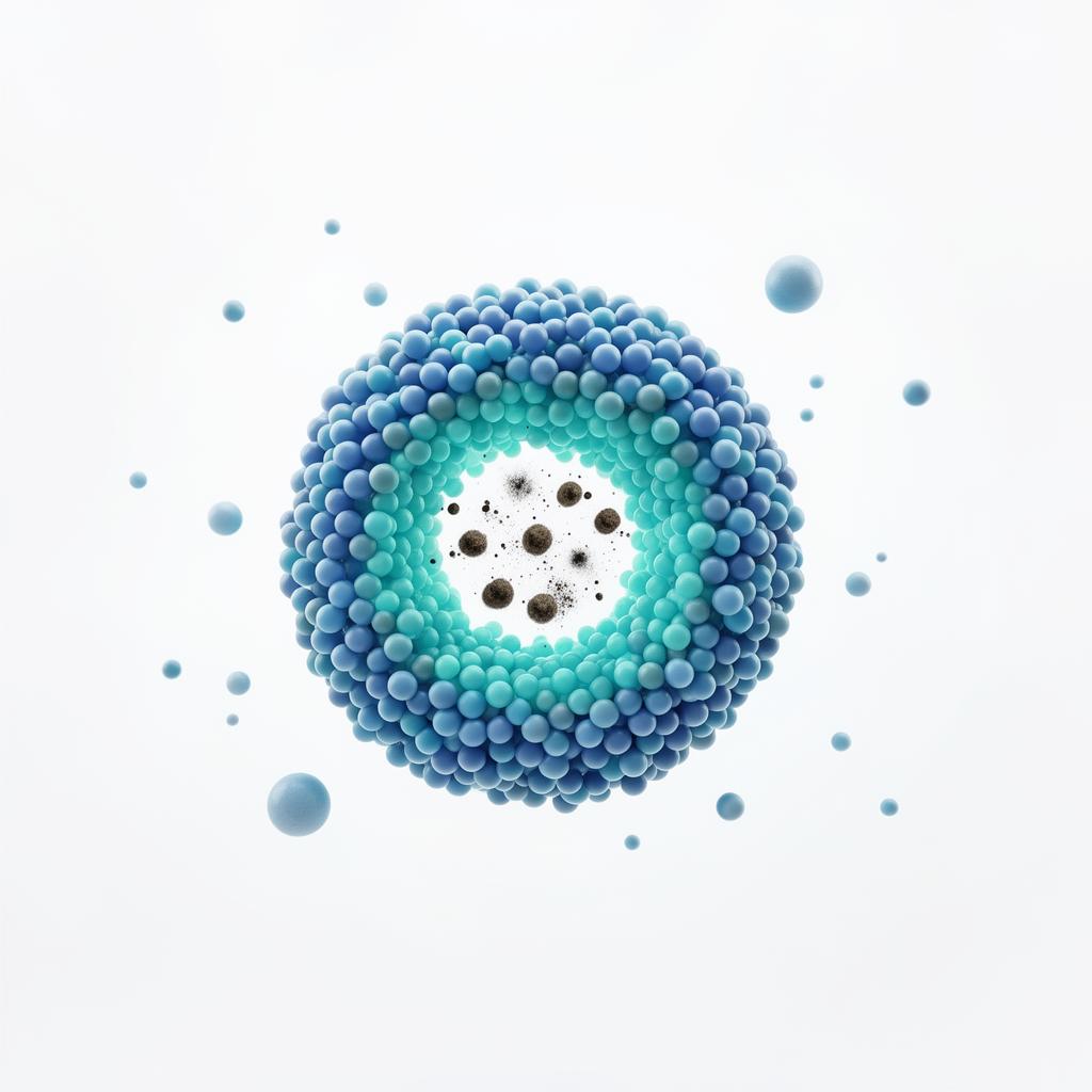 Micelle structure: spherical molecules bind dirt particles