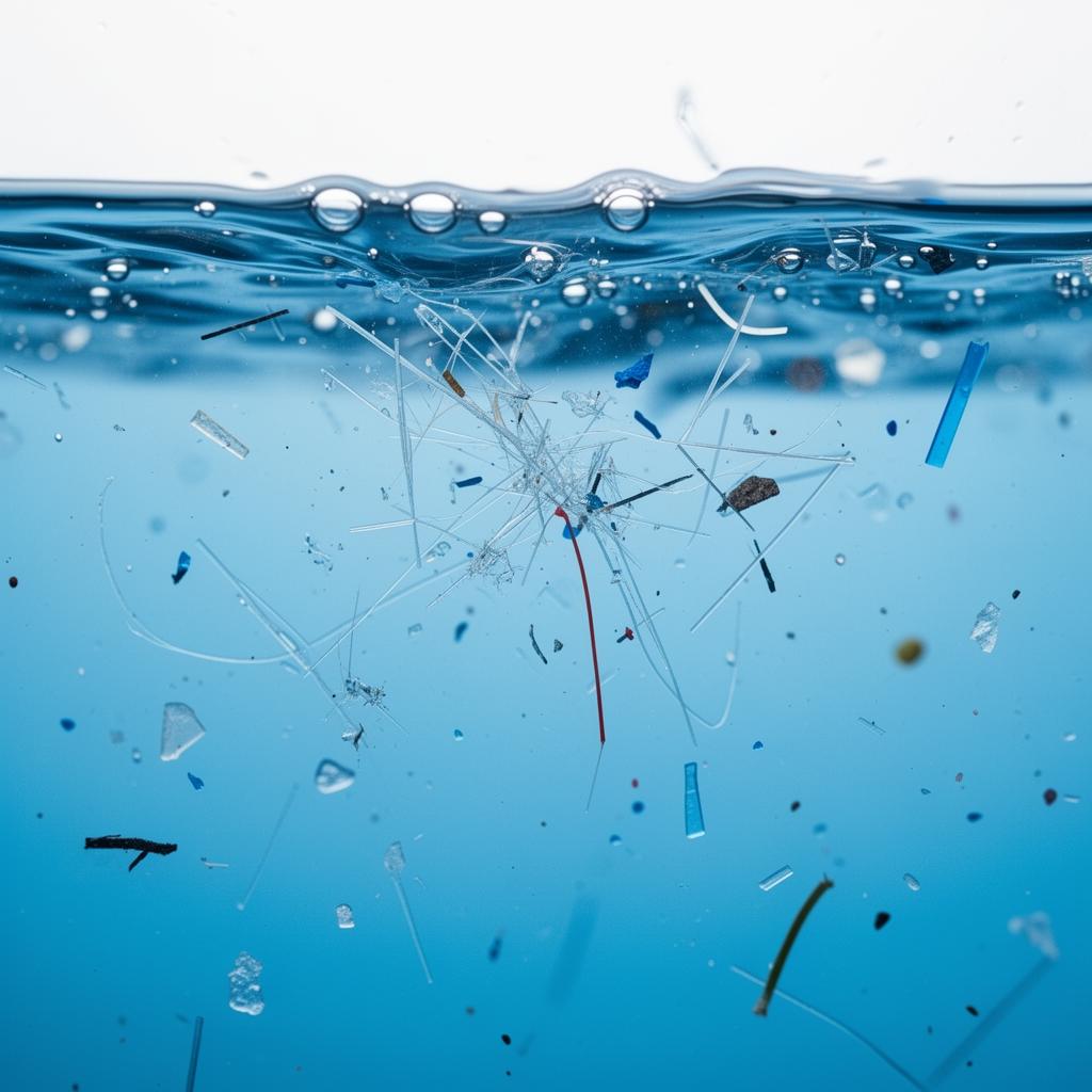 Mikroplastik-Partikel im Wasser unter dem Mikroskop