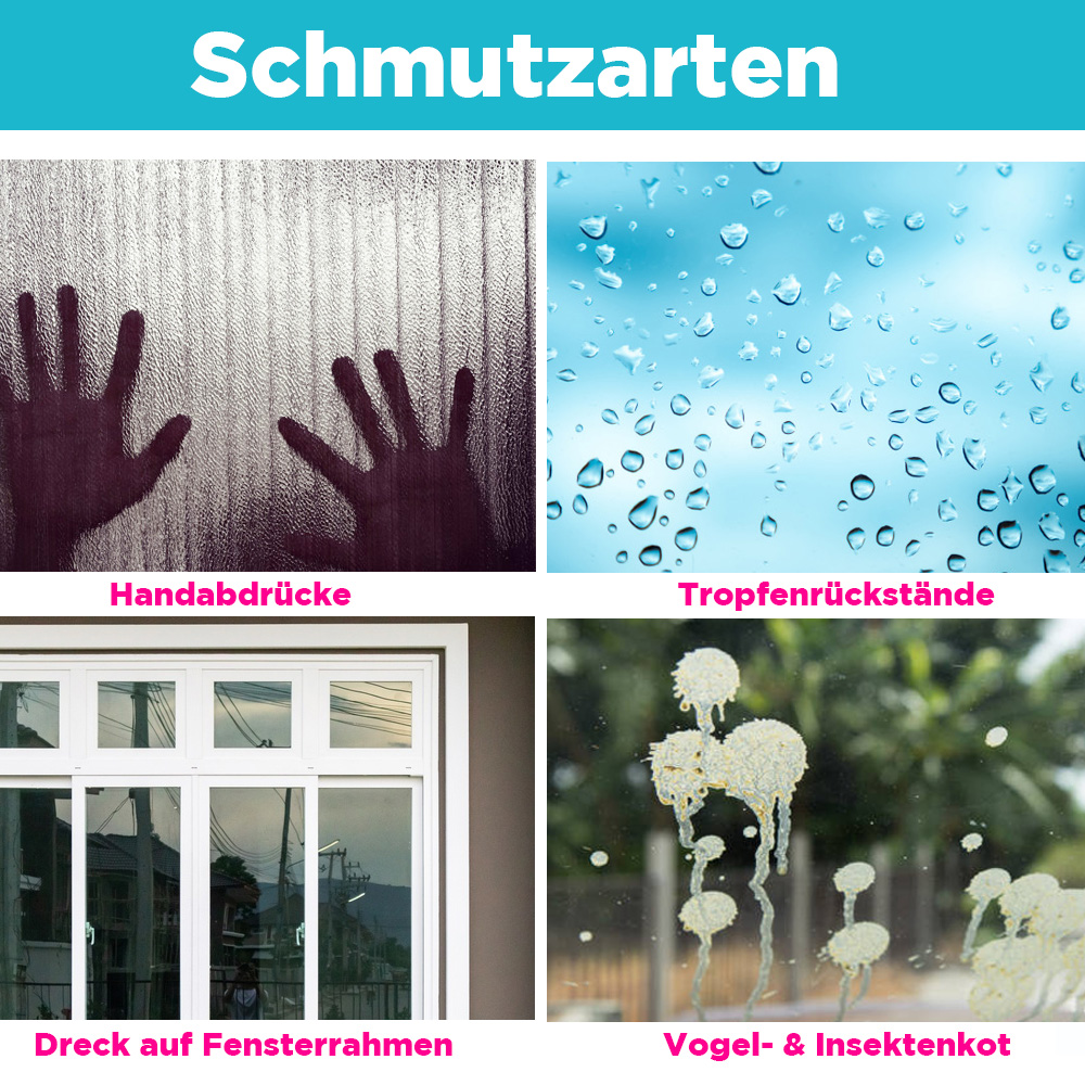 Schmutzarten für CleaningBox 5-in-1 Reinigungstücher Glas & Fenster